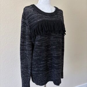 Fringe Knit Banana Republic Wool Alpaca Blend Sweater Black Gray Size XL